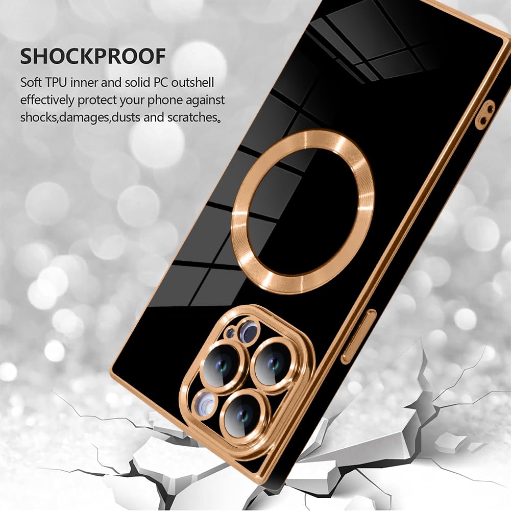 SAKUULO Phone Case For IPhone 15 Cute Plating Gold Square