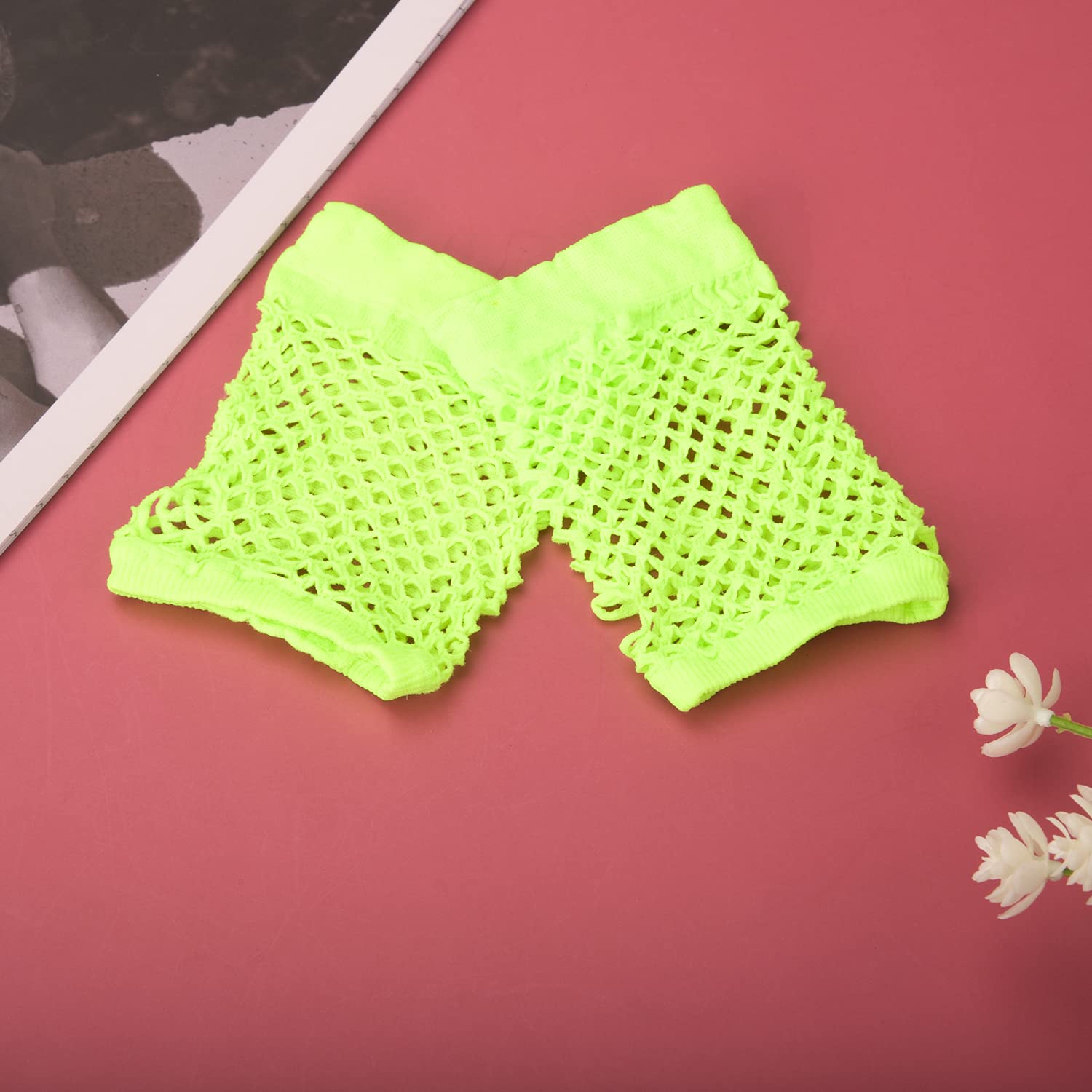 Parieo 3 Pieces 80s Fancy Dress Costume Accessories Retro Lace Headband Neon Earrings Fingerless Fishnet Gloves (Green) - Image 3