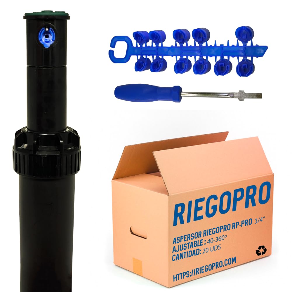 Riegopro Aspersor Riegopro RP-500 3/4" Hembra. Alcance 7,5-14 Metros. Incluye Juego de Toberas. Caja de 20 Unidades