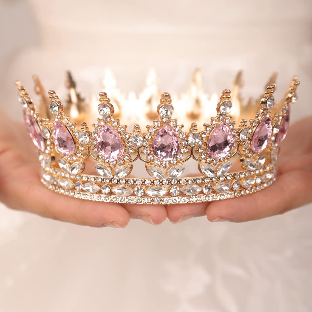JWICOS Crystal Tiara for Women Rhinestone Bridal Wedding Full Round Tiara Hair Accessories for Girls Birthday Party Costume