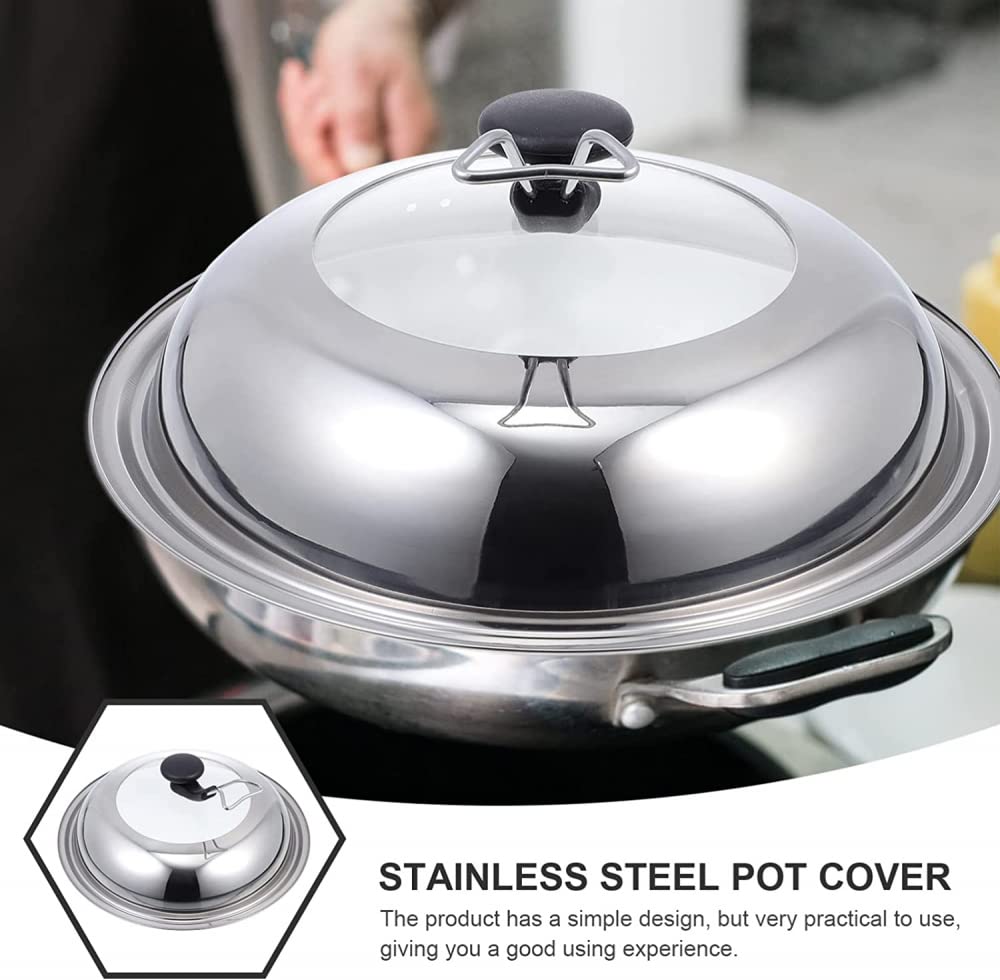 Coperchio universale in acciaio inox per pentole in vetro con manico, coperchio per padelle, coperchi per pentole, 34 cm