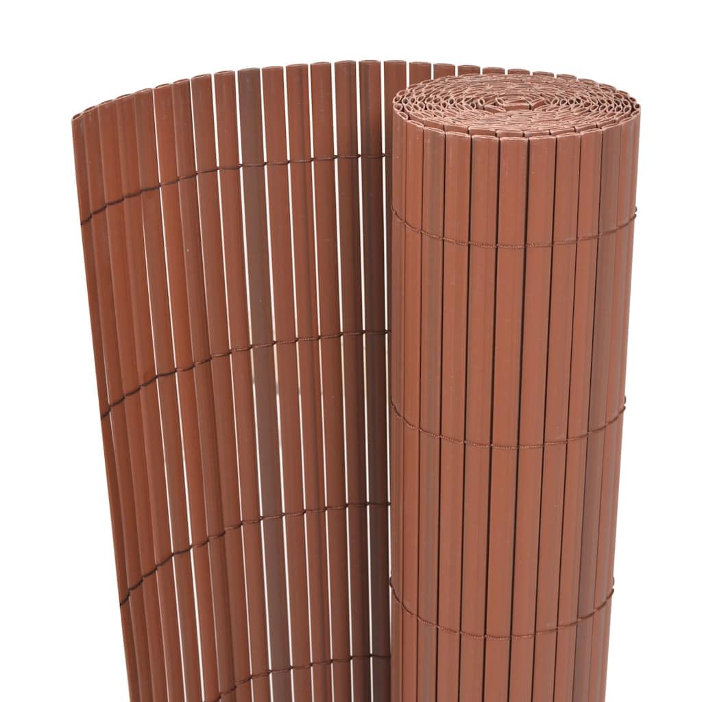 Gartenzaun Braun PVC 150 x 500 cm robustes Zaunelement Sichtschutz für Terrasse und Vorgarten wetterfest doppelstabmatte Kunststoff Abgrenzung mit Tor für Außenbereich