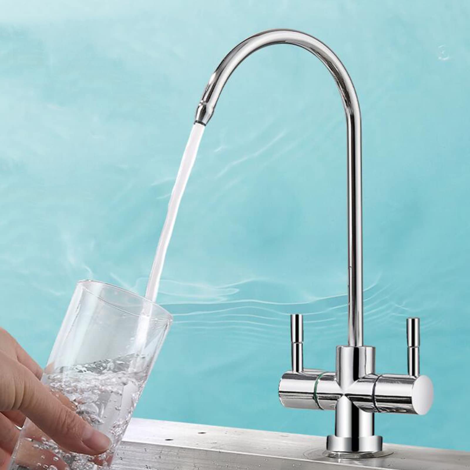 Grifo Cocina Osmosis Latón Salida Doble Purificador de Agua Grifo Recto para Beber Cromado