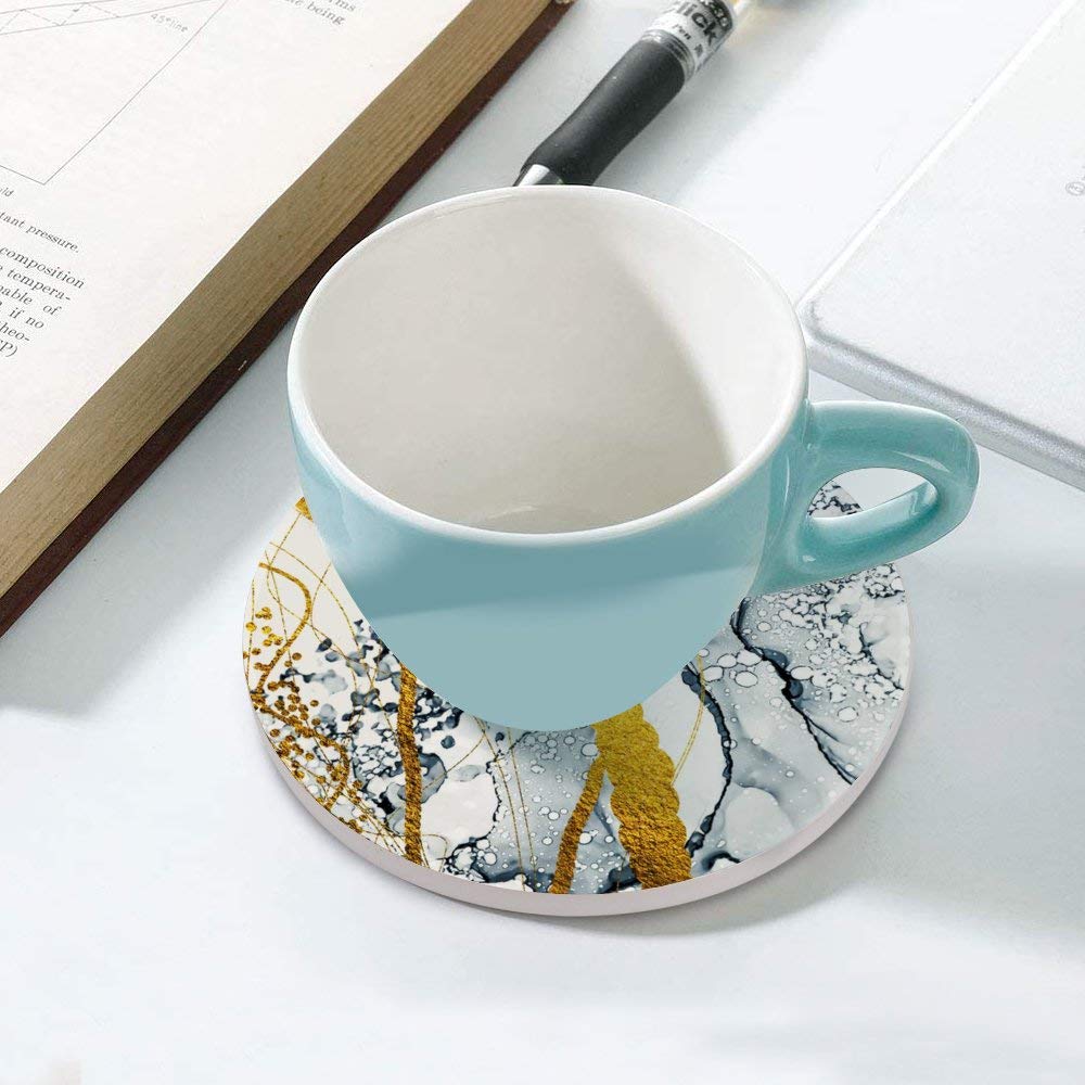 Sottobicchieri In Marmo Oro E Grigio Per Bevande, Motivo Superficie Rotonda, Assorbente, In Ceramica, Personalizzati, 6 Pezzi, Con Base In Sughero, Per Decorare La Casa