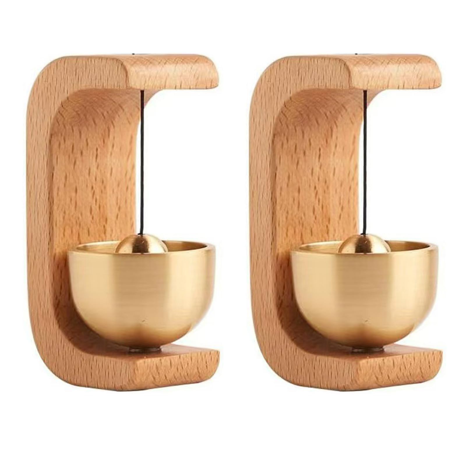 2 Stück Türglocken, Wind Chimes mit Magnet und Klebefolie, 2 Stück Glockenspiel aus Buchenholz, Türklingel mit Kupferglocke, 7,5 x 4 x 3 cm