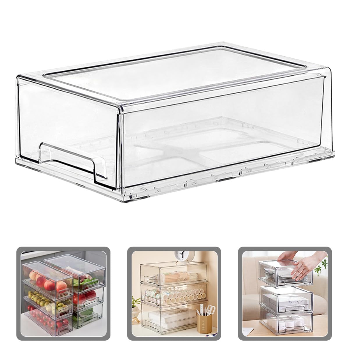 Organisateur de Tiroirs de Bureau Transparent en Pet Grosse Capacité, Design Simple et Élégant pour Rangement Cosmétiques et Accessoires de Maquillage