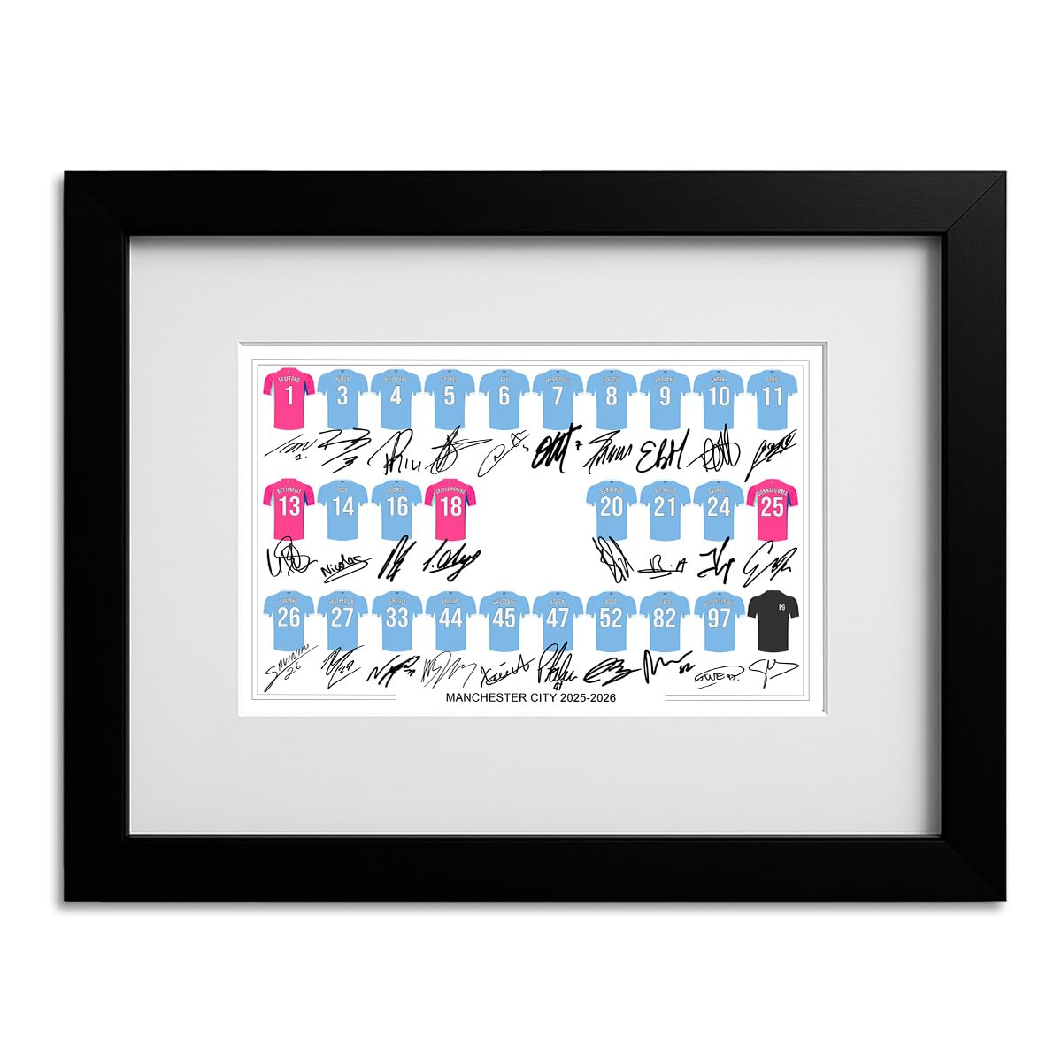 Mounted Gifts A4 Black Framed & Mounted Manchester City Team Squad 2025-2026 Signed Poster Print Framed Picture Photo Autograph Gift 25/26 Haaland Marmoush Cherki Foden Donnarumma (A4 Framed & Mounted)