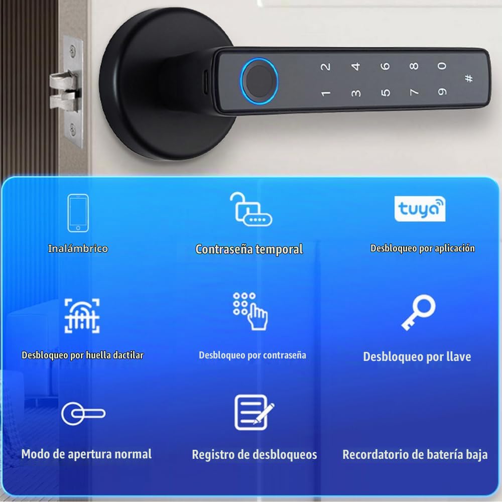 Cerradura de puerta inteligente con huella digital y manija, Cerradura de puerta biométrica sin llave 4 en 1 con huella digital, 4 formas de desbloquear, para espesores de puerta de 35-55mm