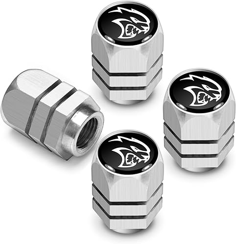 Para Dodge SRT Hellcat Logo en negro sobre plata Forma hexagonal aluminio válvula de neumático tapas de vástago
