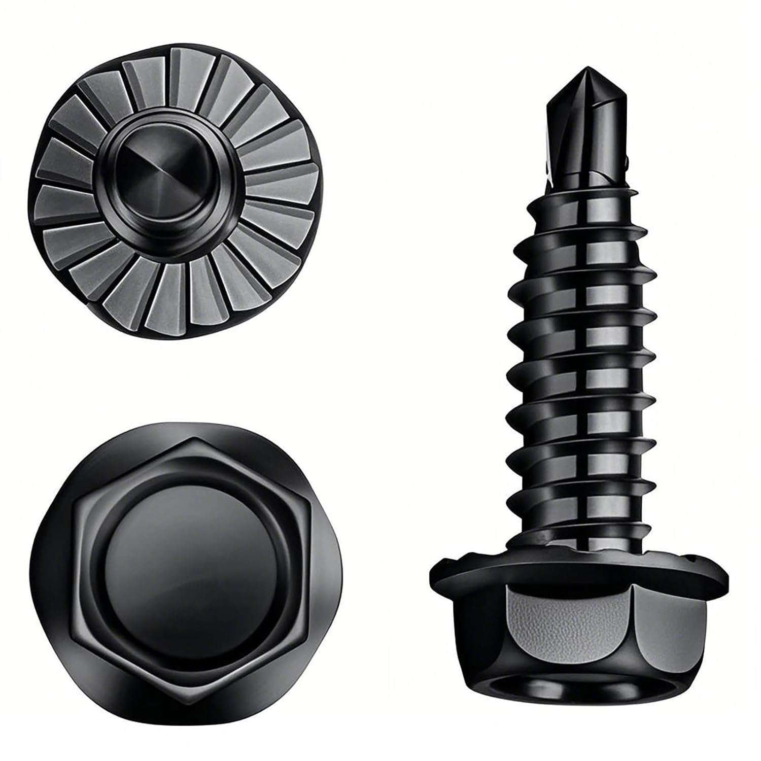 Garage Door Hinge & Bracket Screws - Black Color #14 x 3/4" Zinc Plated Serrated Hex Head Self Piercing Screw, Tek & Thread Cutting for Sheet Metal Drilling (50 Pack)