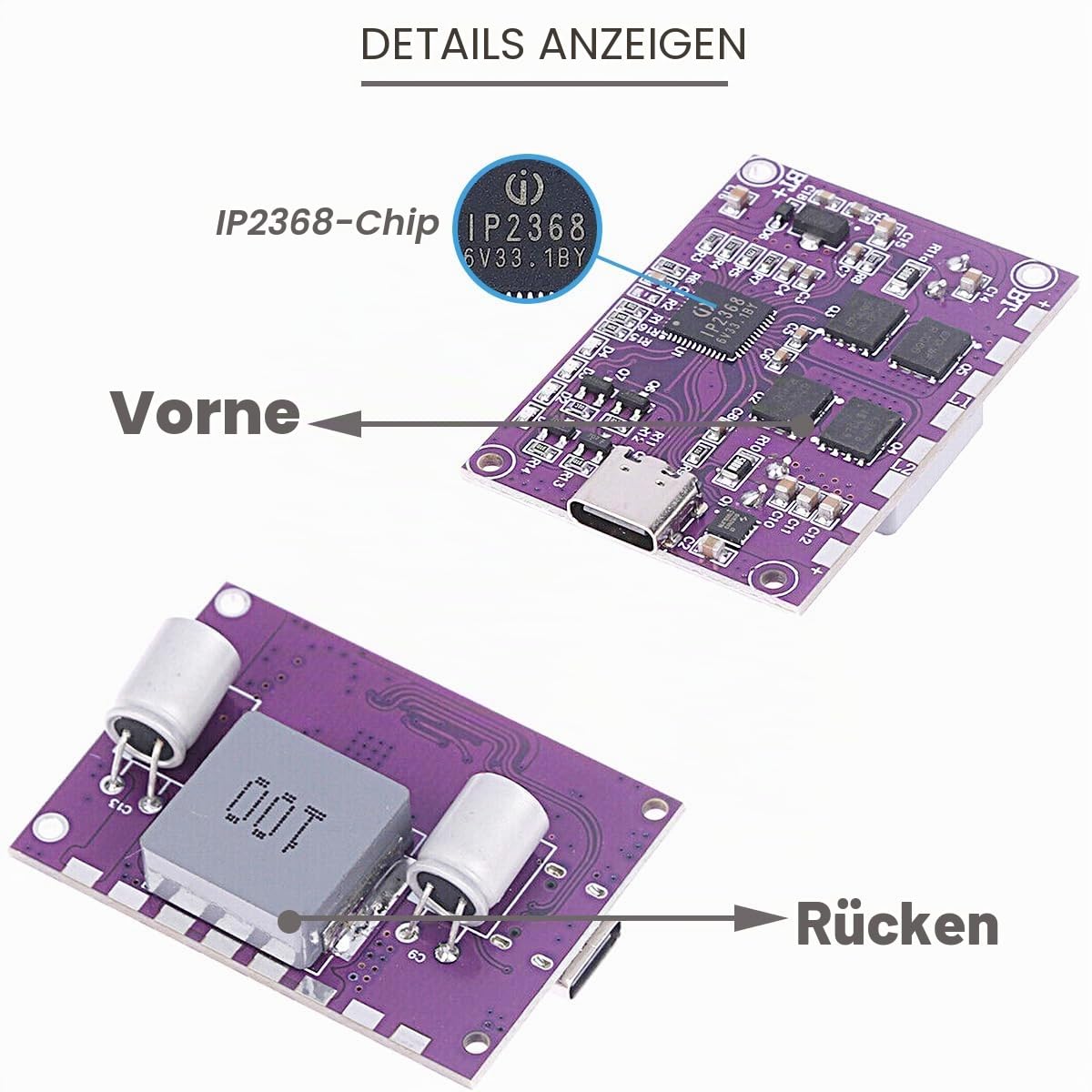 Charging Module Schnelllademodul IP2368 Bidirektionales 100-W-Buck-Boost-Schnellladen Typ-C-Schnittstelle 4S-Schnellladeplatine mit Nickelstreifen-Lithiumbatterie-Sitzhalterungs-Schutzplatine