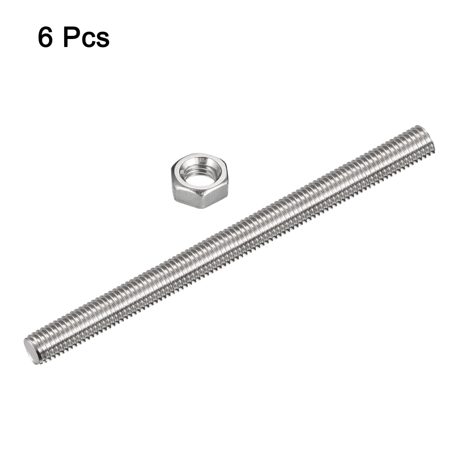 QUARKZMAN 6 Stück M12 x 200mm Voll Gewindestange 304 Edelstahl Gewindestangen Rechtshänder Gewindestäbe Gewindestifte Stabbolzen mit 6 Stück Sechskantmuttern 1.75mm Gewinde Abstand