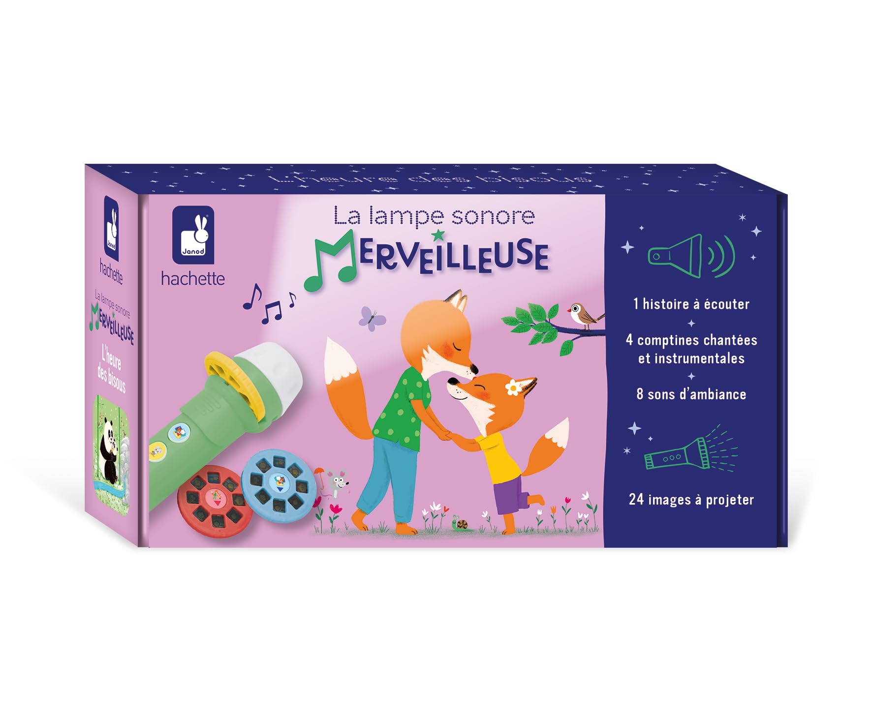 Janod - Wonderful Sound Lamp - L'Heure des Kisses - Children's Story Lamp Available in 4 Universes - Evolutionary Children's Story Box - Children's Activity 3+