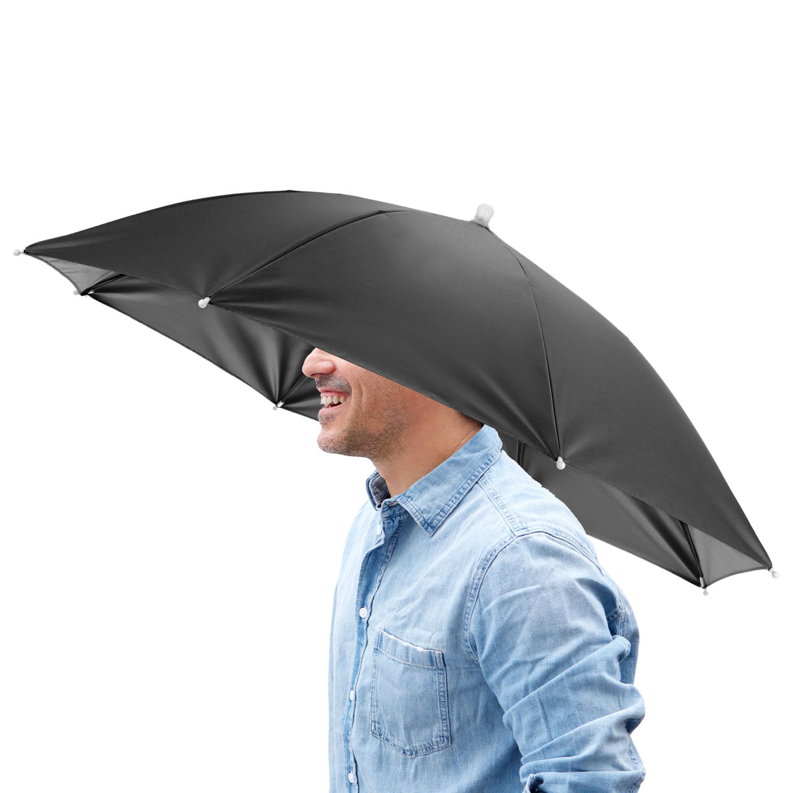TIXIPEM 1 Pcs Headband Umbrella Hat 26" Hands Free Foldable Black