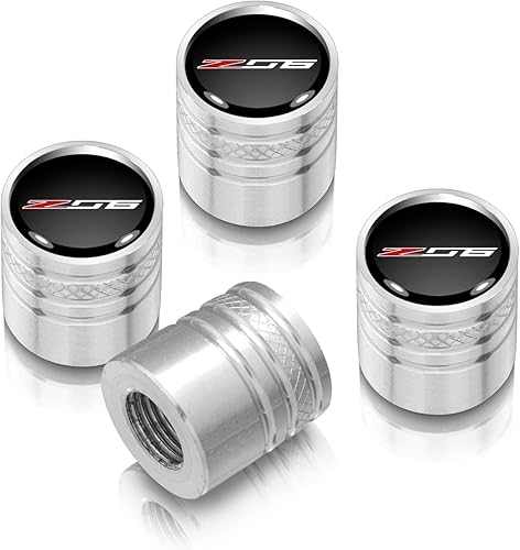 para Chevrolet Corvette C7 Z06 Logo en negro sobre tapas de vástago de válvula de neumático estilo cilindro de aluminio plateado brillante