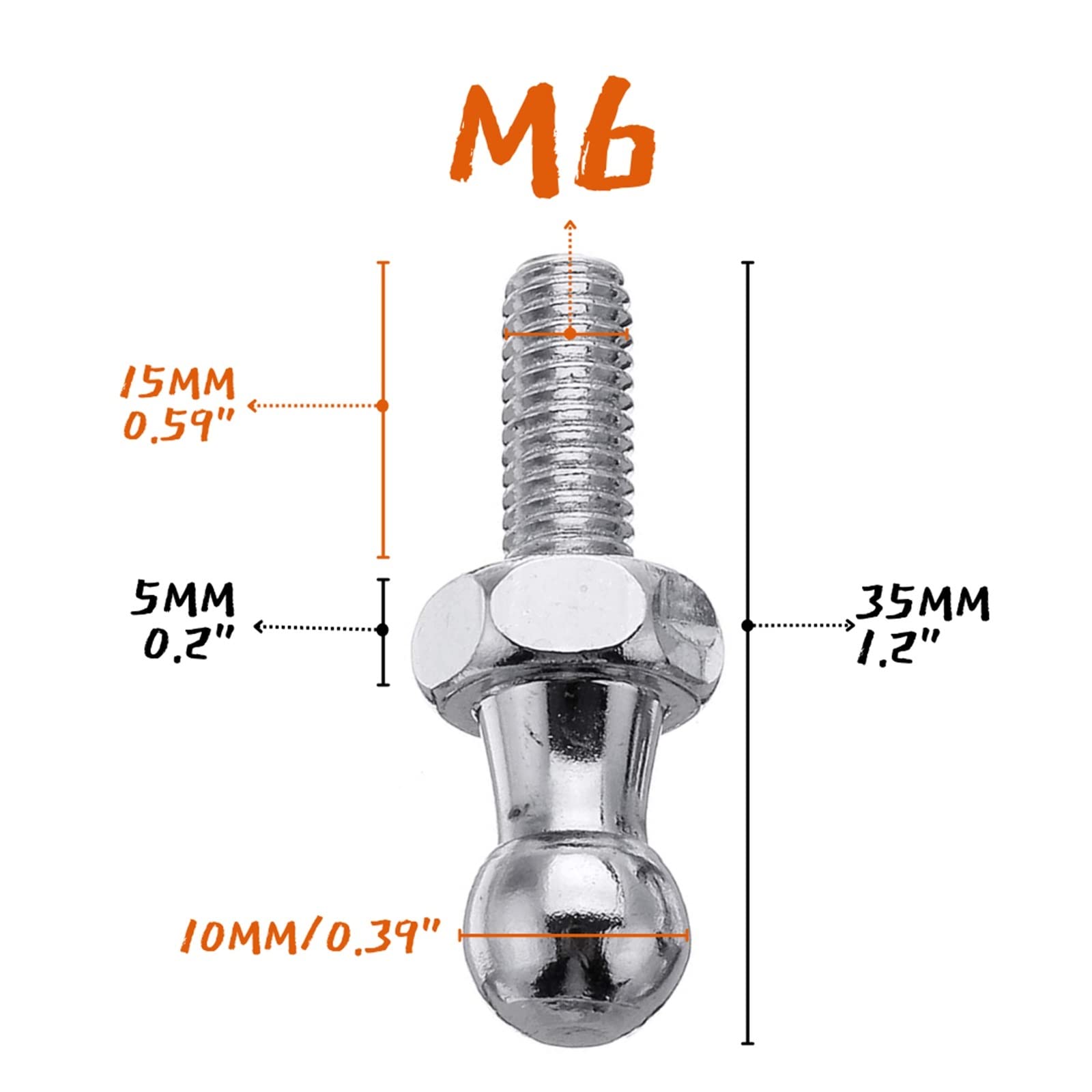 Rotule De Vérin à Gaz M6x1 - 10mm - Pour Support De Capot De Voiture - Lot De 2 Pièces