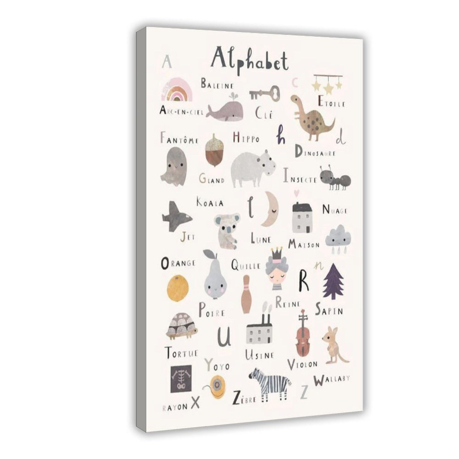 Poster sur toile avec motif de l'alphabet éducatif (2) - Décoration murale pour salon, chambre à coucher - 60 x 90 cm