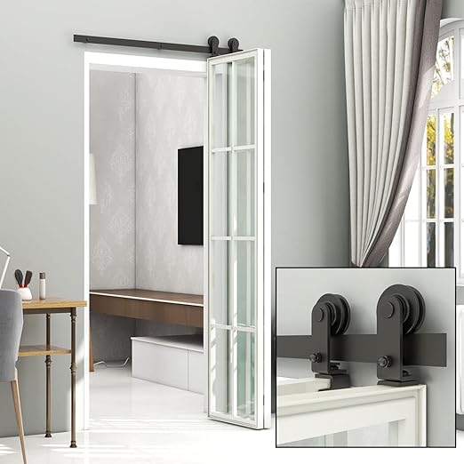 BONIKLUBA 36" BiFolding Sliding Barn Door Hardware Track Kit,Smoothly&Quietly,Top Mounted Black