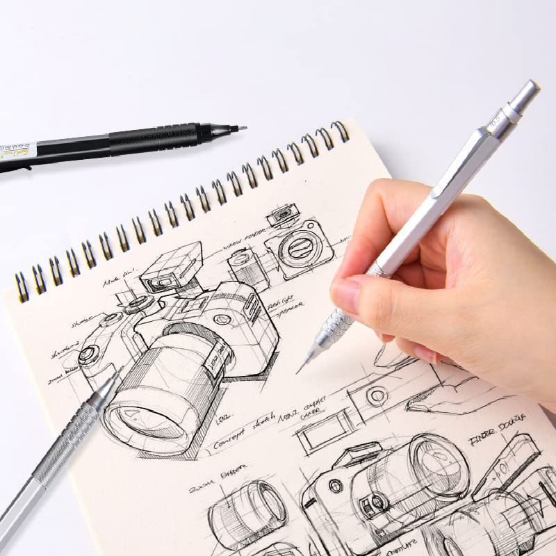 Druckbleistift aus Metall, Geschenkverpackung, 0,5/0,7 mm, Automatikbleistift für Büro und Schule (0,5 mm Silber) (0,7 mm Schwarz)