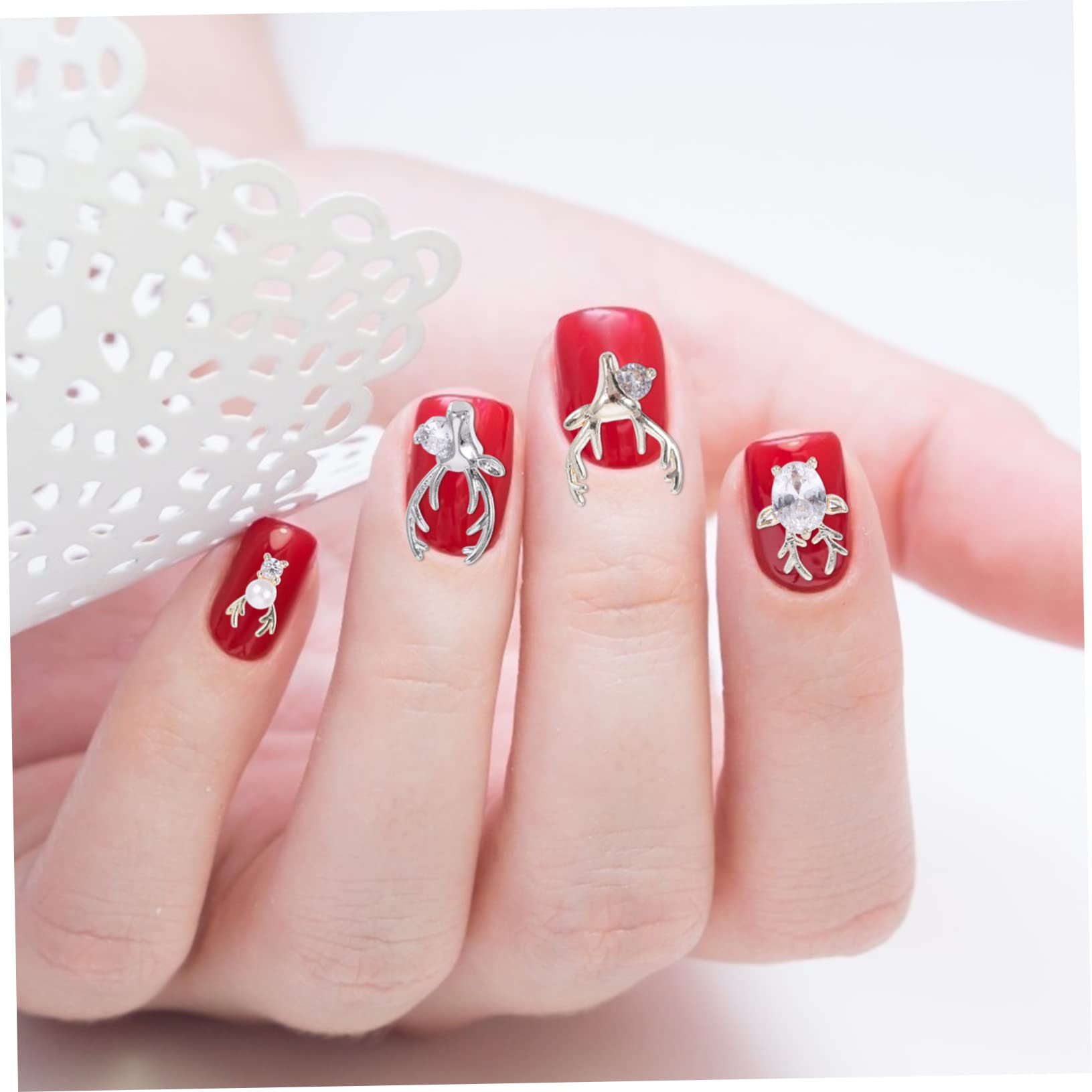 2 Set Accessori Per Unghie Con Design Corno Cervo E Zirconi Charms Per Nail Art Te Per Domestico 16 Pezzi * 2