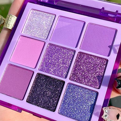 Purple Pink Lavender Glitter Eyeshadow Palette - 9 Highly Pigmented Waterproof Shades