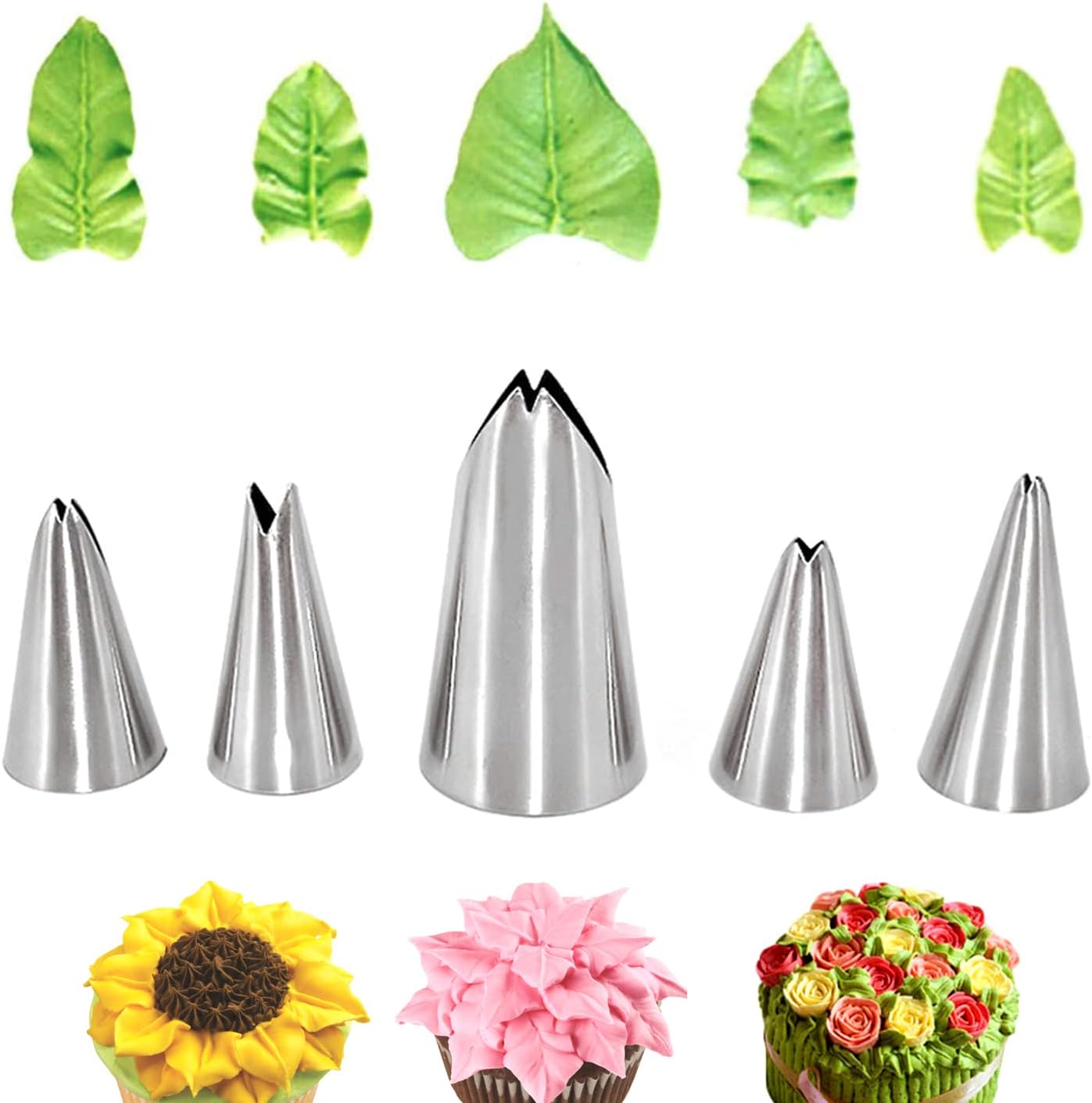 5Pcs/Set Leaf Piping Nozzles, Baking Tools for Decorating Cake Piping Tips Stainless Stee Cake Decorating Kit