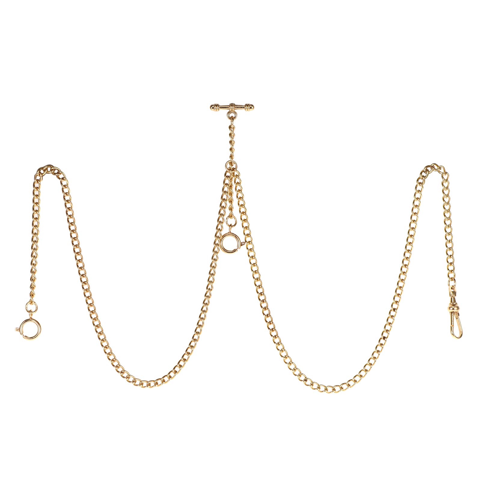 TREEWETOPocket Watch Double Albert Chain T-Bar Watch Chain Link 16 inch 3 Hooks Bronze/Silver/Gold/Black Classic Antique Fob T Bar