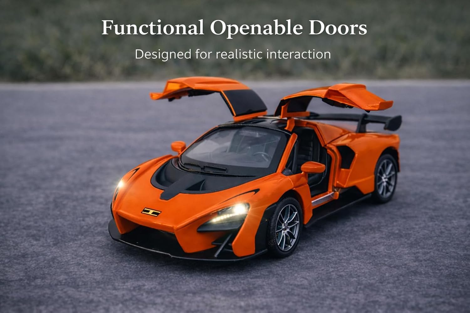 TEC TAVAKKAL 1:36 Scale Diecast Metal Toy Car with Openable Doors, Pull-Back Action, LED Lights & Music – Premium Mini Sports Car Model for Kids & Collectors (Mclaren Senna Orange) — Amazon image 9