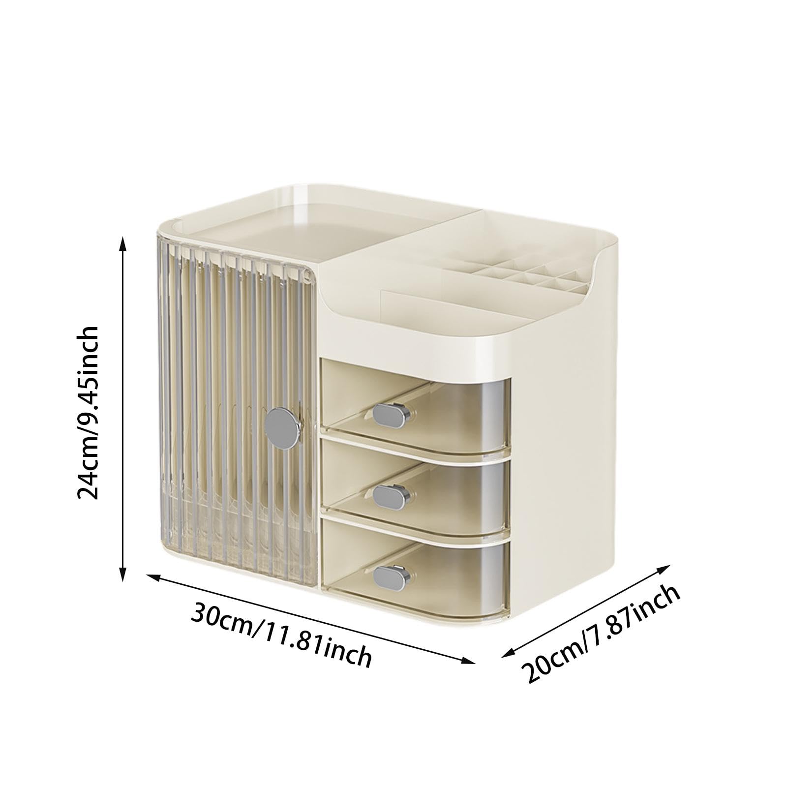 Organisateur de Maquillage Grand Organisateur Cosmétique Boîte de Rangement avec Tiroir Support pour Pinceaux Fonction Ouverture Large avec Miroir en, Blanc Clair