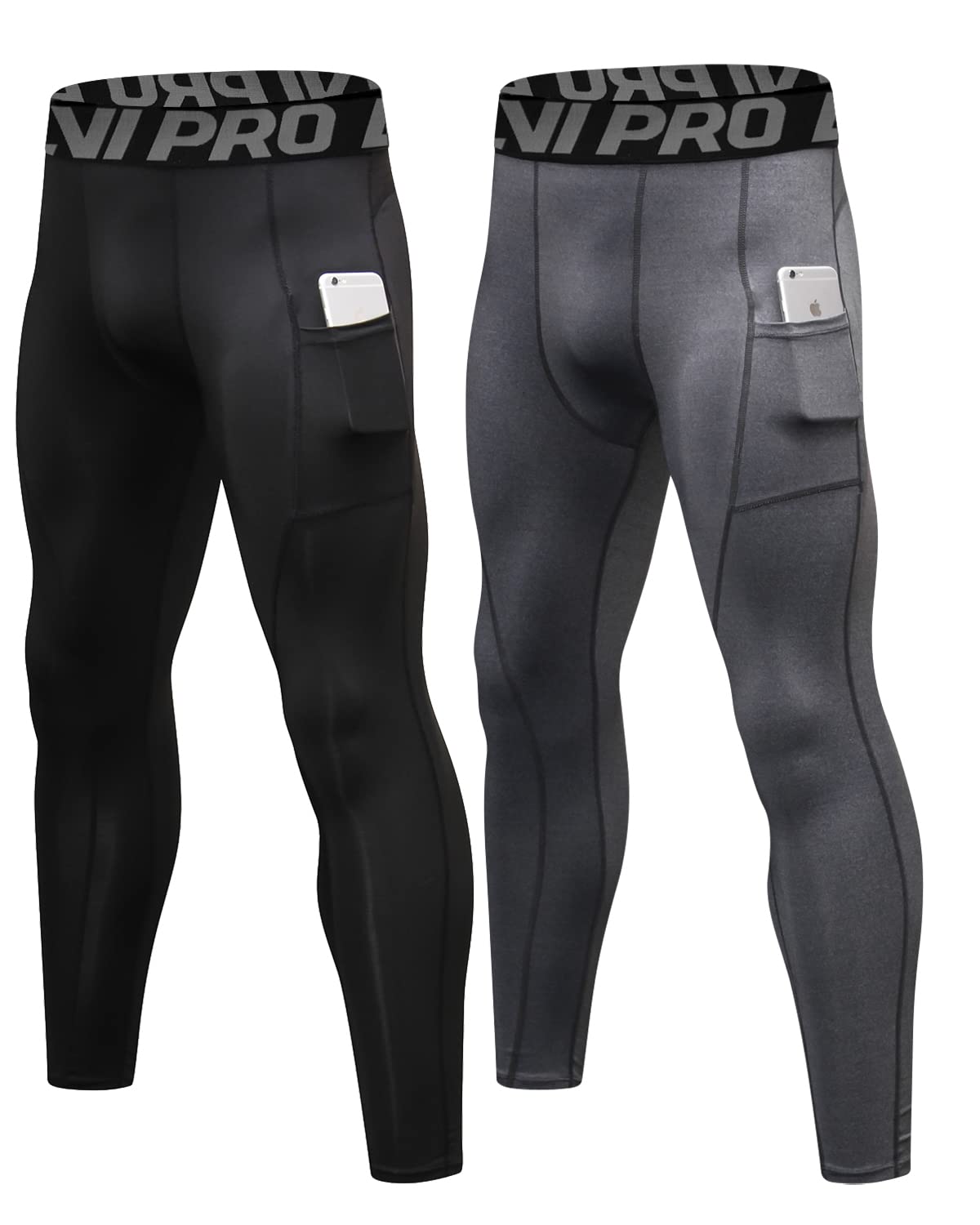 LNJLVI Sport Leggings Hombre Pantalón de Compresión Secado Rápido Pantalones Deporte Mallas con Bolsillos para teléfono