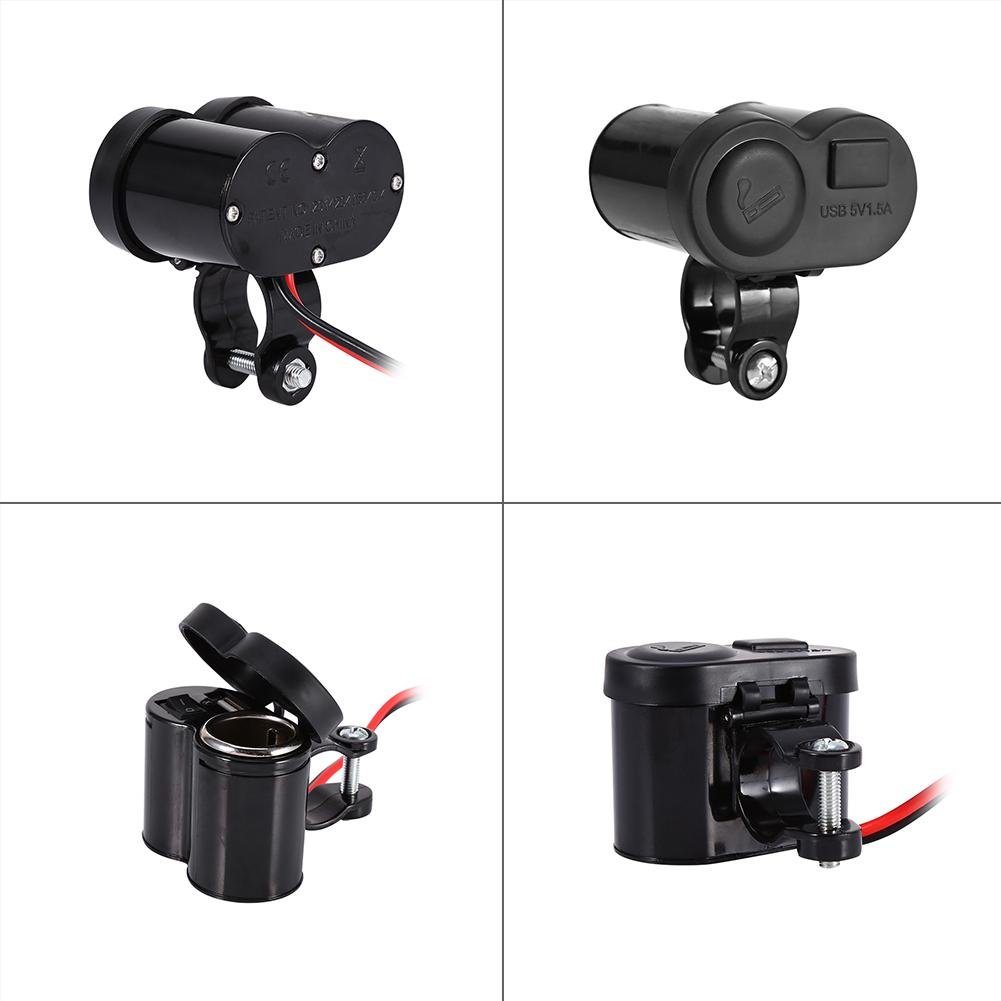 Akozon Caricabatteria USB per manubrio moto, 12 V, impermeabile, con presa USB per accendisigari