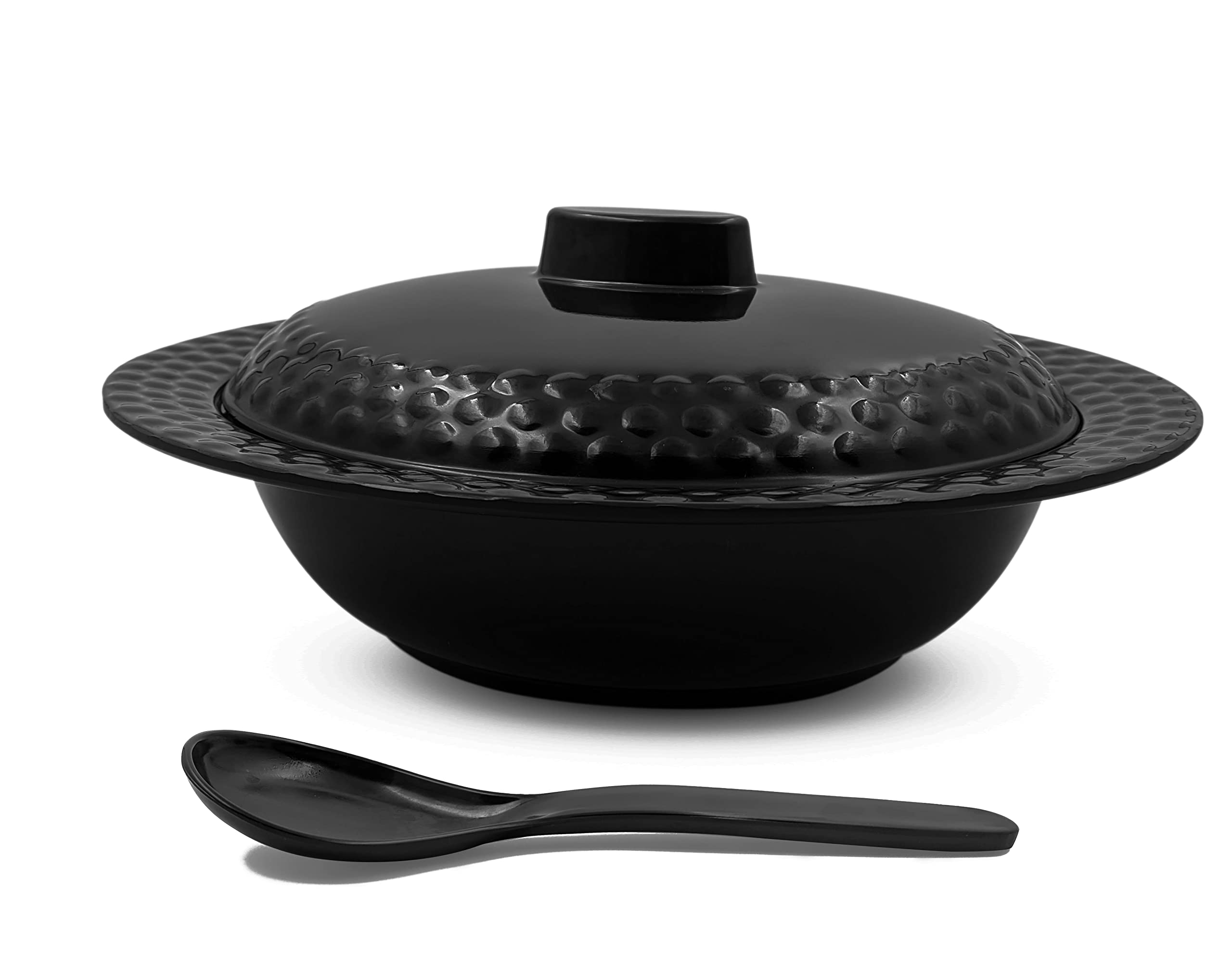 Konvio Kitchen Melamine Serving Bowl Set for Dining with Lid and Spoons, Black Posh Design Serving Bowl Set(Pack of 1 Serving Bowl with lid and 1 Serving Spoon, 2 Pieces, 1500ml) (B09QQG7ZH3) Amazon Price History, Amazon Price Tracker