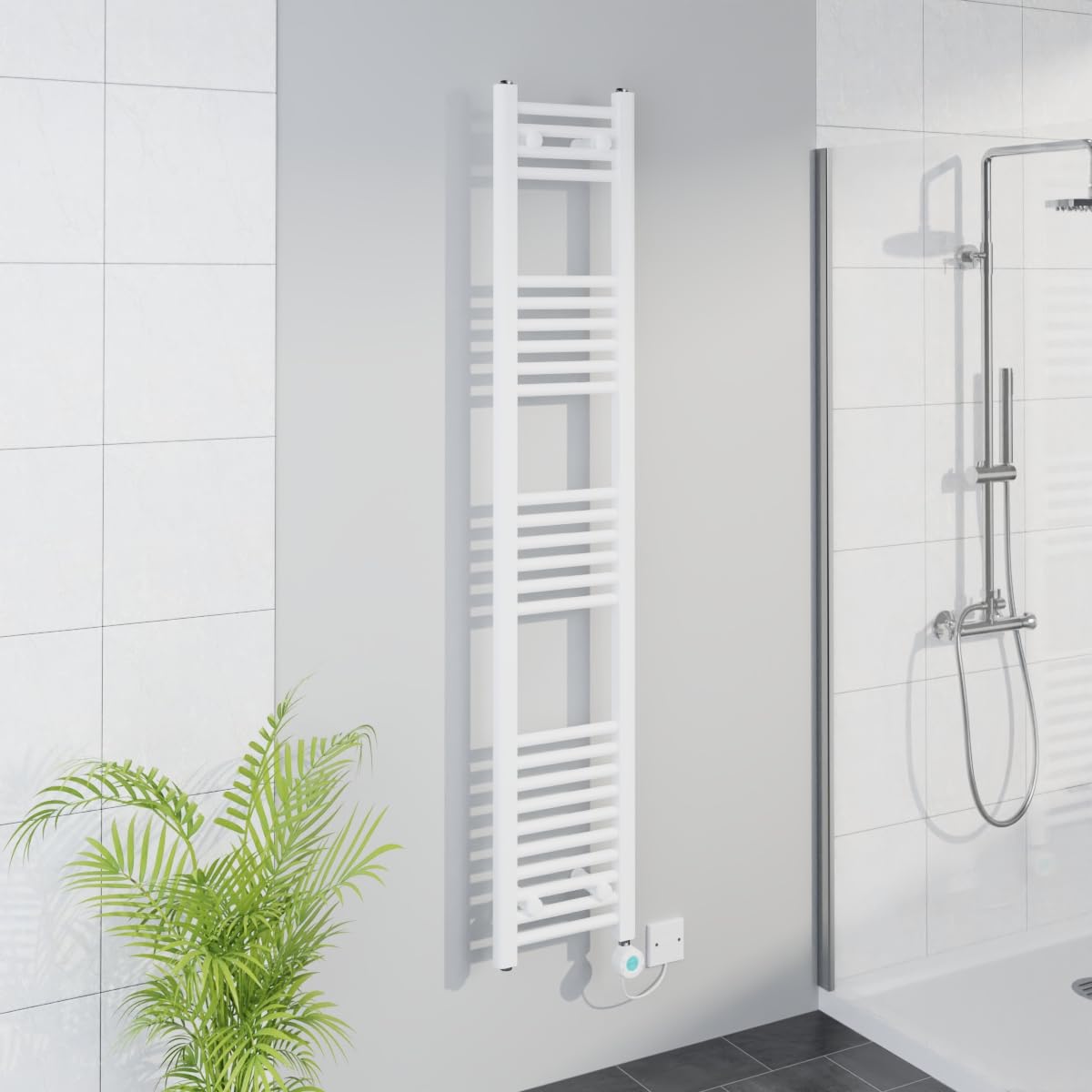 Warmehaus White Smart Wifi Thermostatic Electric Bathroom Straight Heated Towel Rail Warmer Radiator With Timer 1600X300mm