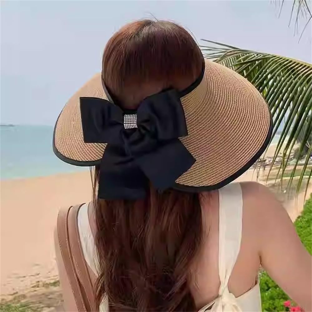 Visera Solar Mujer Sombrero de Paja Lateral Verano for Mujer, Sombrero Copa Hueco for el Sol para Pesca Correr