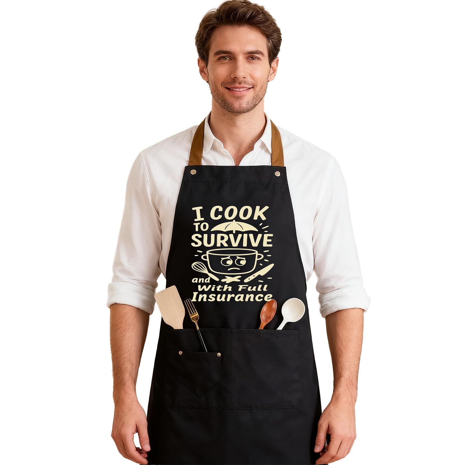 SHARPDO Divertente grembiule nero per uomini e donne – BBQ & Grembiule da cucina con scritta | Grembiule da barbecue da uomo e donna | idea regalo per compleanno e festa del papà