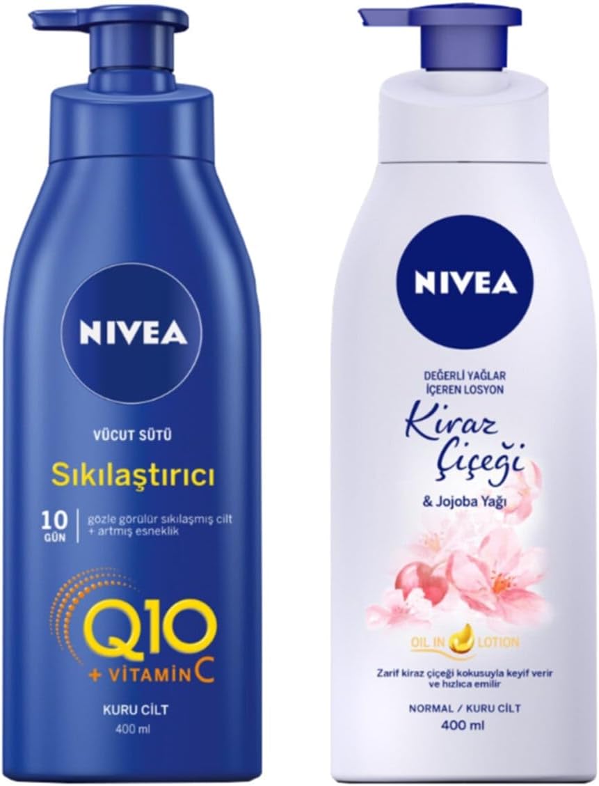 NIVEA Besleyici Sıkılaştırıcı Vücut Sütü 400 ml + Nbody Pump Kiraz Çiçeği Jjojoba Yağı Losyon 400 ml