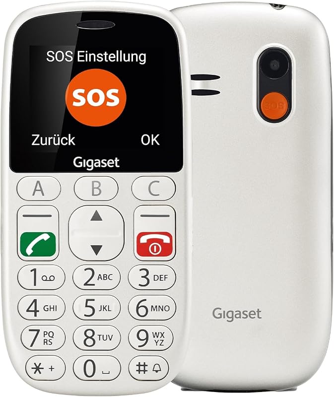 Gigaset GL390 Fehér Mobiltelefon Időseknek SOS Gombbal, 2,2" Színes Kijelző, Nagyméretű Billentyűk, Hallókészülék Kompatibilis, Kompakt GSM