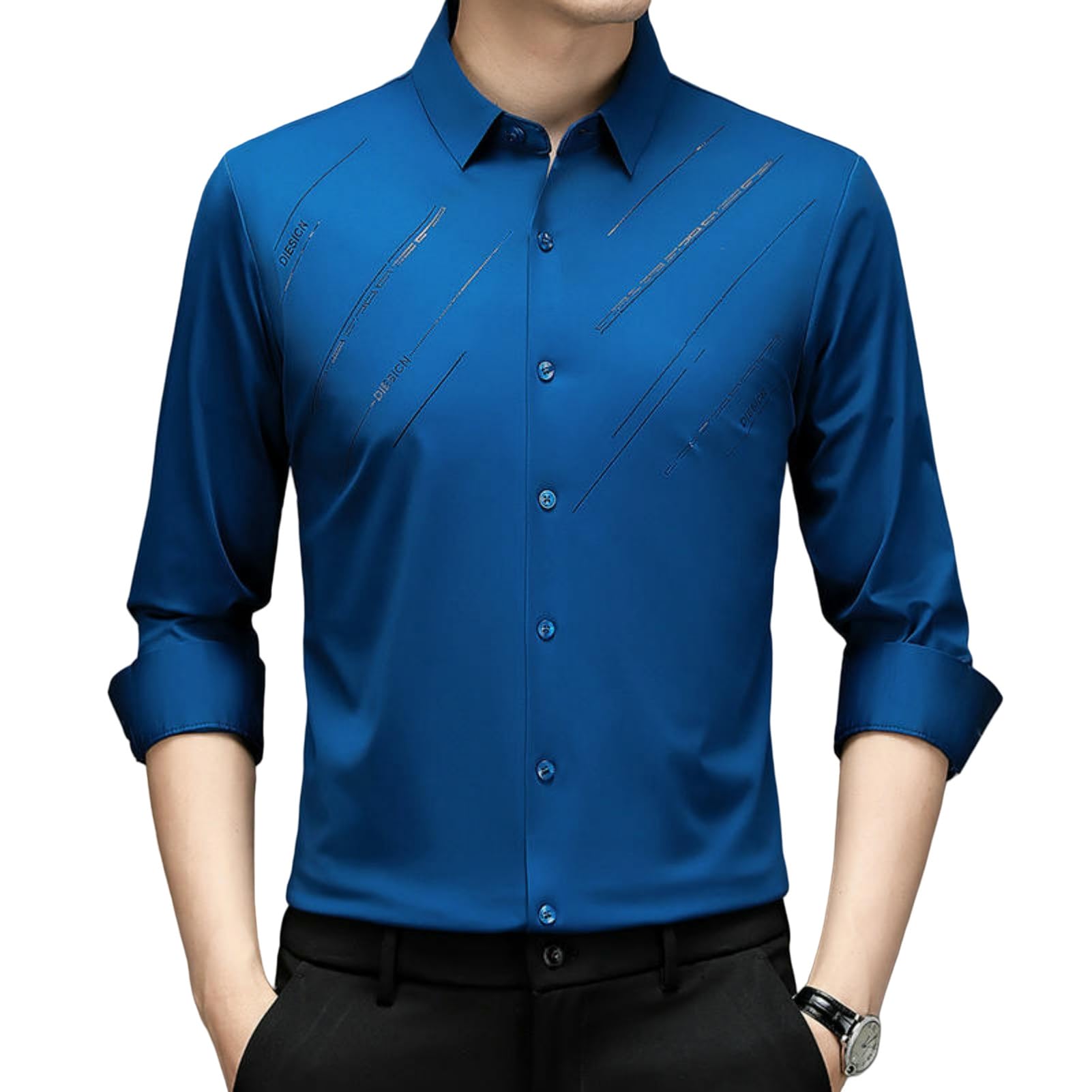 Chemise rayée homme à manches longues coupe décontractée fluide - 8