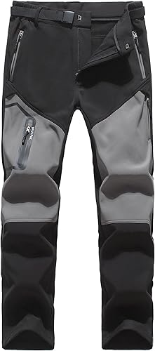 WULFUL Men's Waterproof Snow Ski Pants Winter Fleece Lined Hiking Outdoor Insulated Pants with Belts