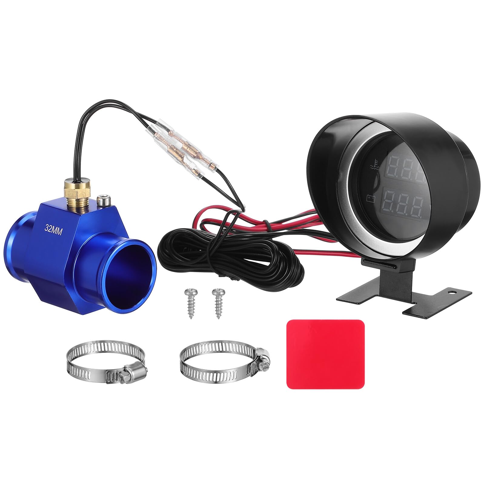 Jauge de Température Eau et Voltmètre LED Ronde Compacte avec Adaptateur Kit de Manomètre pour Voiture Moto Camion Installation Facile DIY Affichage Clair et Double Fonction