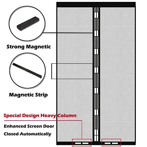 Newkiton Magnetic Screen Door, Heavy Duty, Full Frame Velcro & Tough Mesh, Screen Size 38 inch x 82 inch, Fits Doors Up to 36 inch x 81 inch (Black)