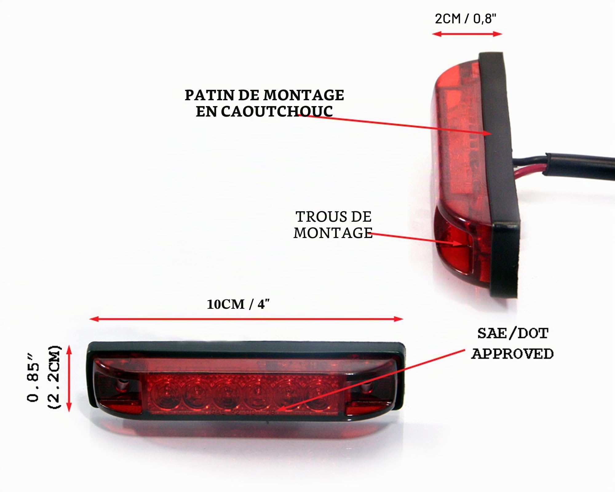 4" / 100mm Encastré Moto LED Arrêter/Feu Arrière pour Streetfighters, Cafe Racers, Rampants et Brat Motos