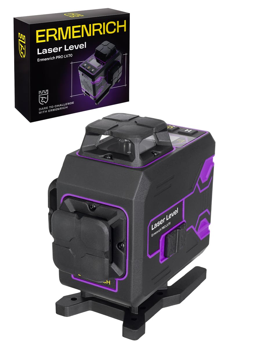 PRO LV70 Samopoziomujący Poziomica Laserowa Tryb Impulsowy 30 m 4D 16 Linii 360° IP54 Pilot Zdalnego Sterowania Mikropodnośnik Podstawa Statyw Uchwyt 2 Akumulatory Li Ion Typ C W Zestawie