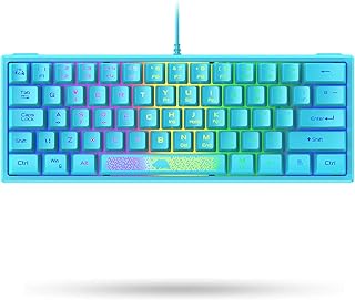 LexonElec K61 60% Percent Compact Gaming Keyboard blue keycaps UK Layout, RGB Illuminated LED Backlit Light up Wired Keyboard Mechanical Feel Ergonomic Shortcut for PC Laptop MAC ps4 Gamer Travel