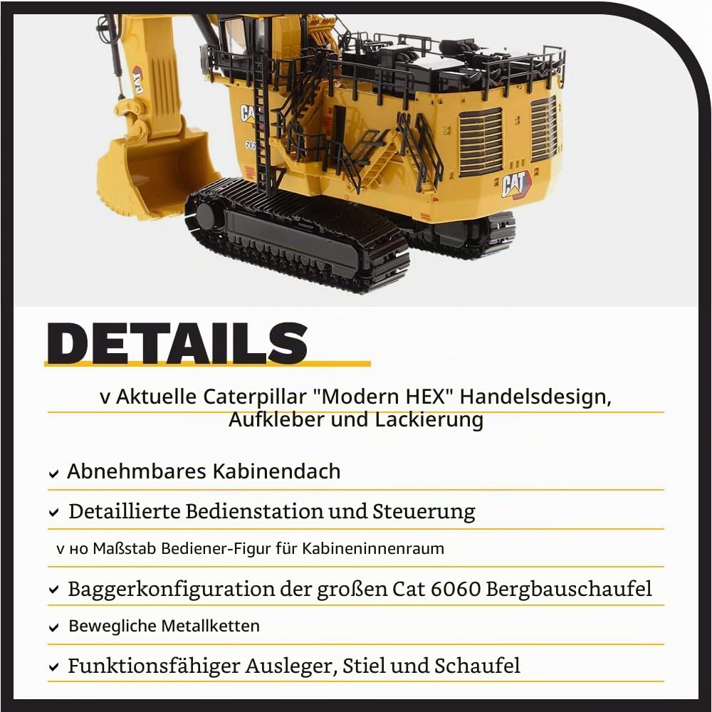 Diecast Masters 1:87 HO Scale Model Cat 6060 Hydraulic Mining Shovel, 85651 | Mit Tieflöffel, detailgetreues CAT Baufahrzeug, ca. 25 x 11 x 14 cm, ab 14 Jahren, für Sammler, 85651