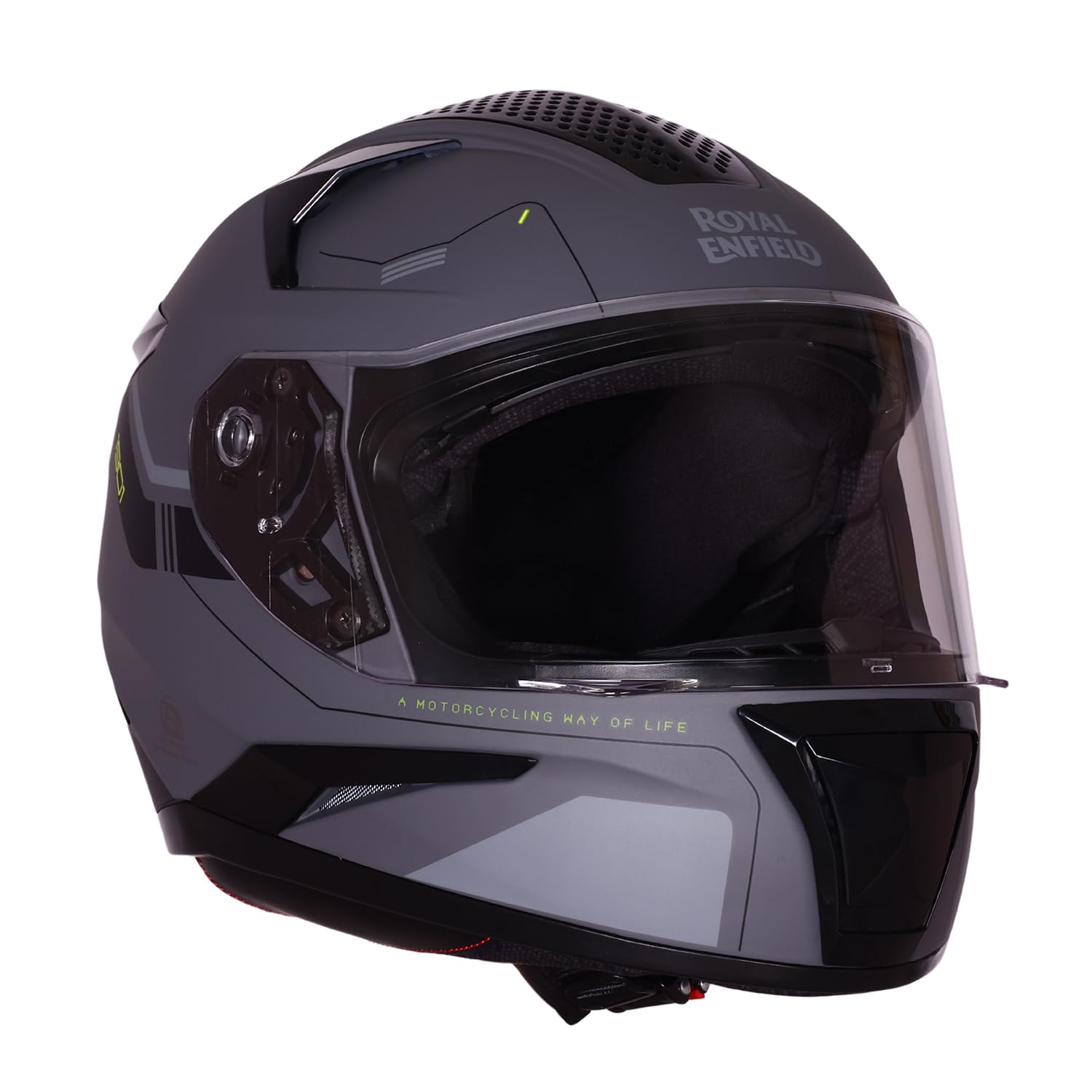 ROYAL ENFIELD AIR-X 1901 Full Face Helmet | Certification: ISI & DOT | High Impact Grade ABS Shell |Multipore Ventilation System | Aerodynamic Design with Aggressive Styling | Gray (M) 58 CM-image-31