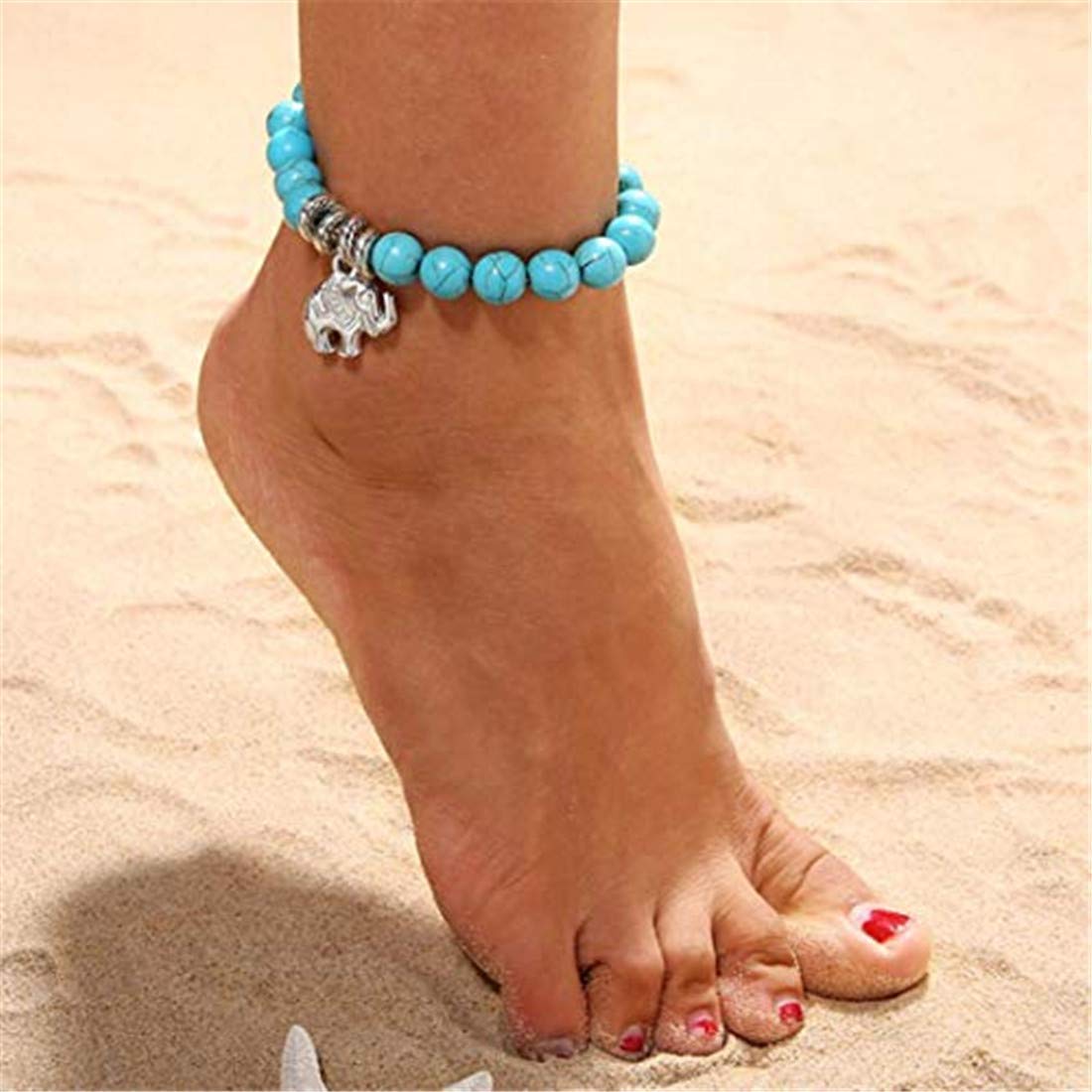 Tobillera Unisex, Tobillera, 1 Pieza para Mujer Elefante Playa Pie Cadena Sección Tobilleras Cuentas Boho Pulsera Joyería Ecológica y práctica