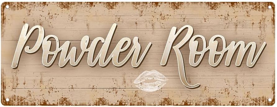 Homebody Accents Framed and Sun Protected Powder Room Metal Sign, Framed and Sun Protected 4”x12”, Rustic, Kiss, Lipstick, Woman Cave, She Shed, Bath Decor, Restroom