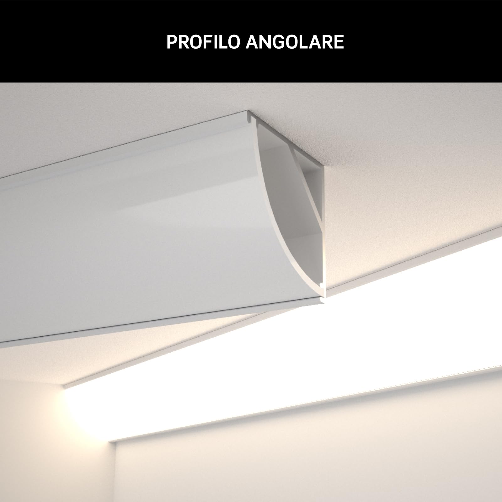 Profilo Alluminio Angolare per Strisce LED Bianco con copertura Professionale Grigia Made in Italy MedusaFlex in Policarbonato - Pacco da 5 (10m) 2000 x 15.8 x 15.8mm - Cover standard opaca inclusa