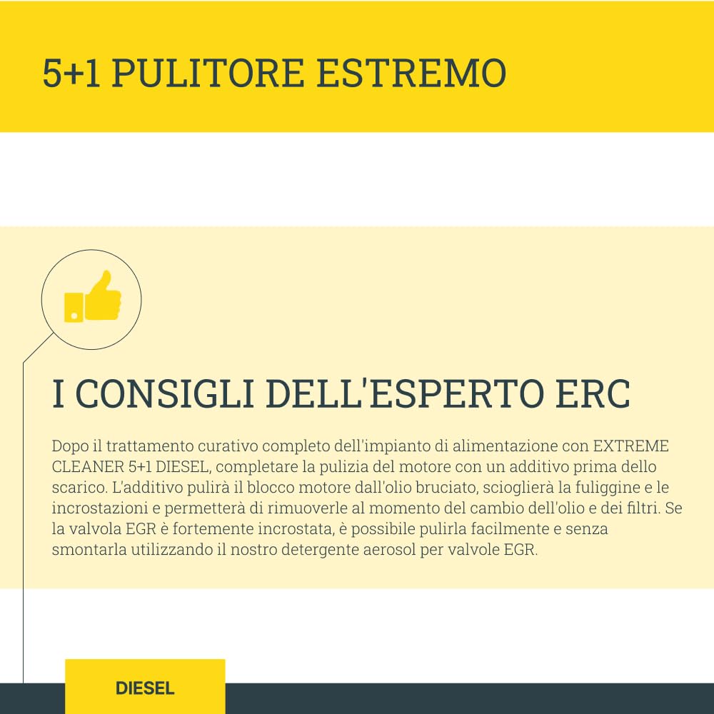 ERC Detergente Estremo 5+1 Veicolo Diesel Scintillante Completamente Vostra Motore/Ideale Anteriore Controllo Tecnica - Additivo Premium (1l)